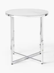 Westwing Collection Mesa Auxiliar Redonda Antigua, Tablero De Vidrio En Aspecto Marmol