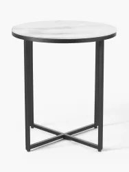 Westwing Collection Mesa Auxiliar Redonda Antigua, Tablero De Vidrio En Aspecto Marmol