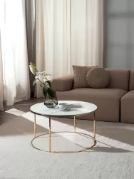 Westwing Collection Mesa De Centro Antigua, Tablero De Vidrio En Aspecto Marmol