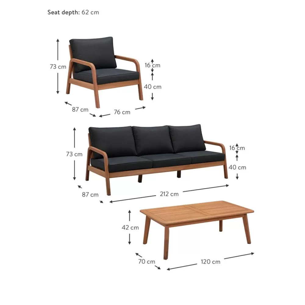 Westwing Collection Muebles De Jardin^Set Lounge Para Exterior De Madera De Eucalipto Bergen, 4 Pzas.
