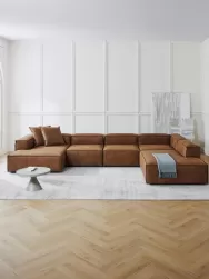 Westwing Collection Sofa Rinconera Modular De Cuero Reciclado Lennon